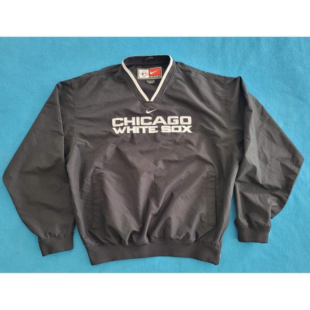 Nike Y2K Chicago White Sox Center Swoosh Pullover Men M Black Windbreak Side Zip